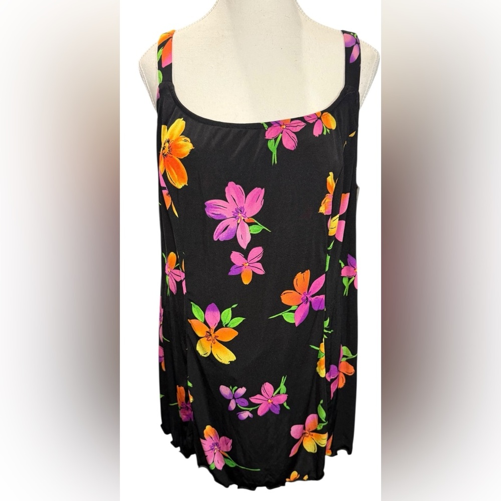 KATHY IRELAND SWIM New w/tags FLORAL women’s 22W one piece swimsuit skirt black